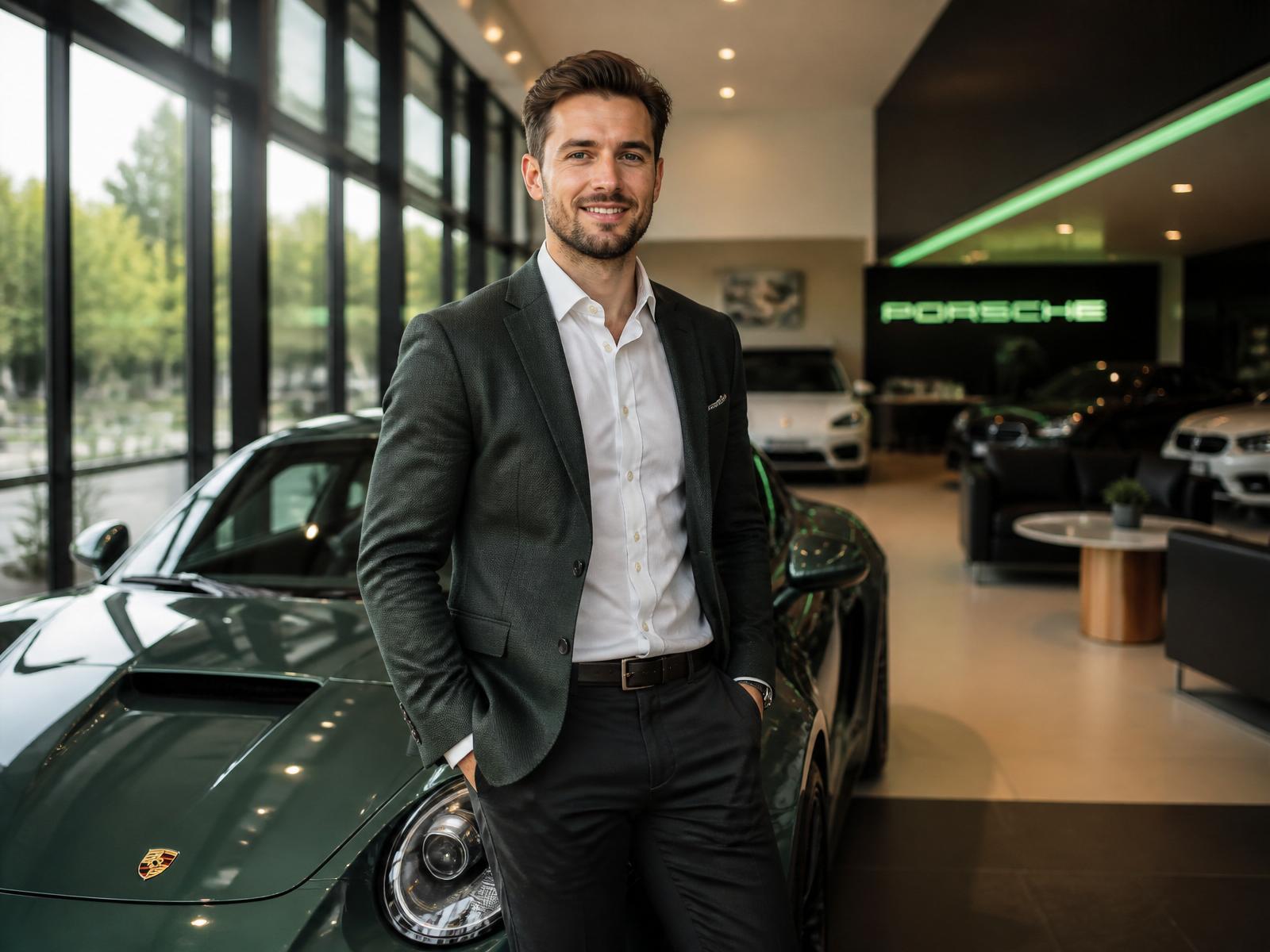 Giovane professionista in showroom automotive premium
